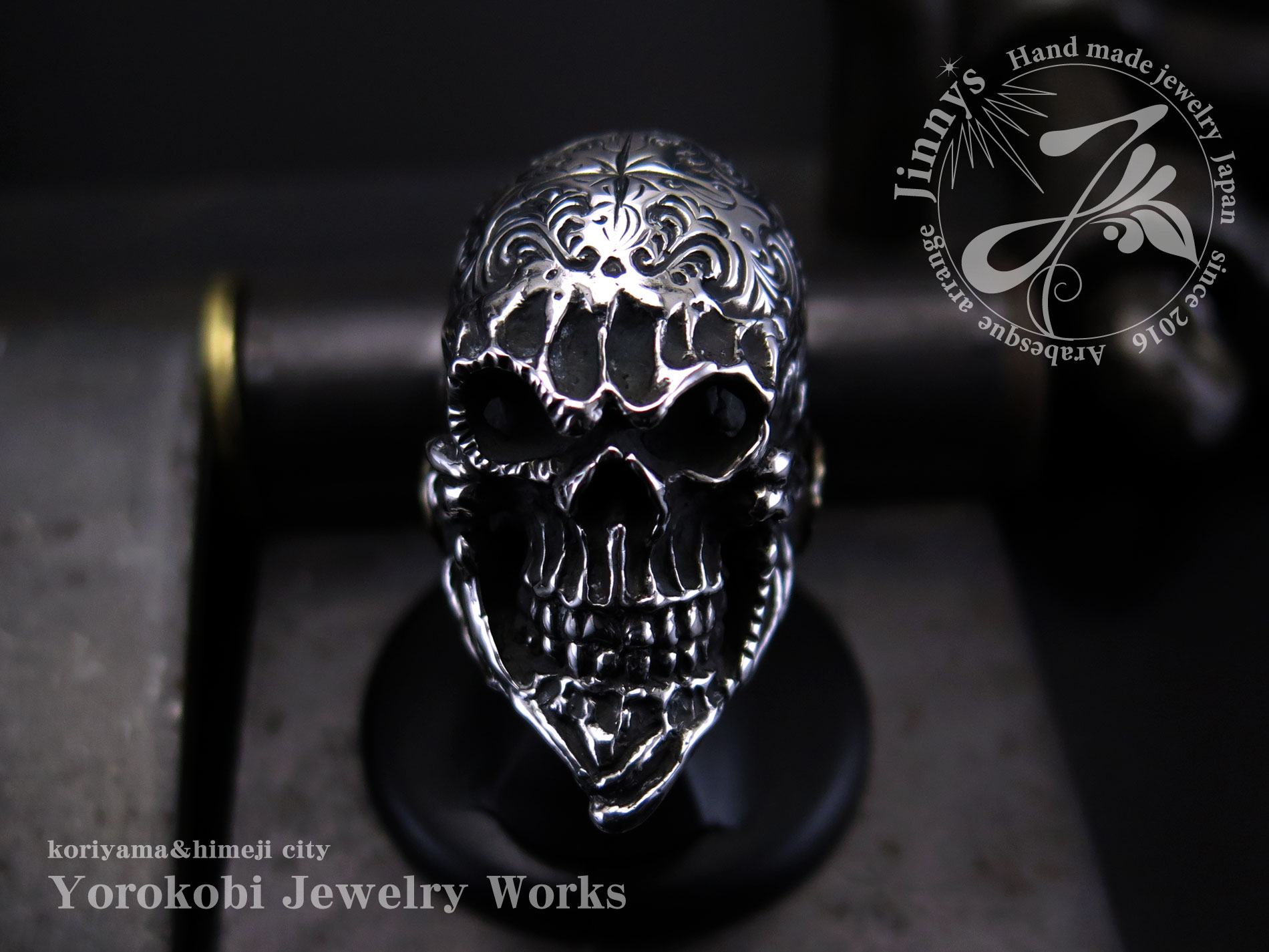 Rock on silver Beard skull ring Custom Jinny's